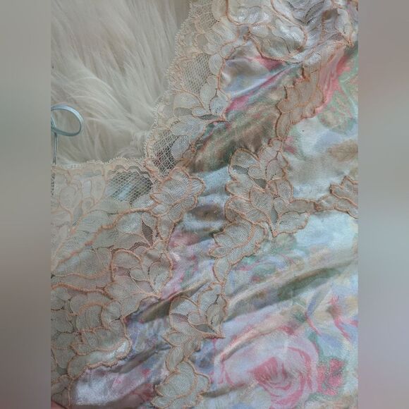 Vintags Victoria Secret Gold Label Night Gown Slip Midi Dress Floral Lace 90s L - Picture 5 of 7